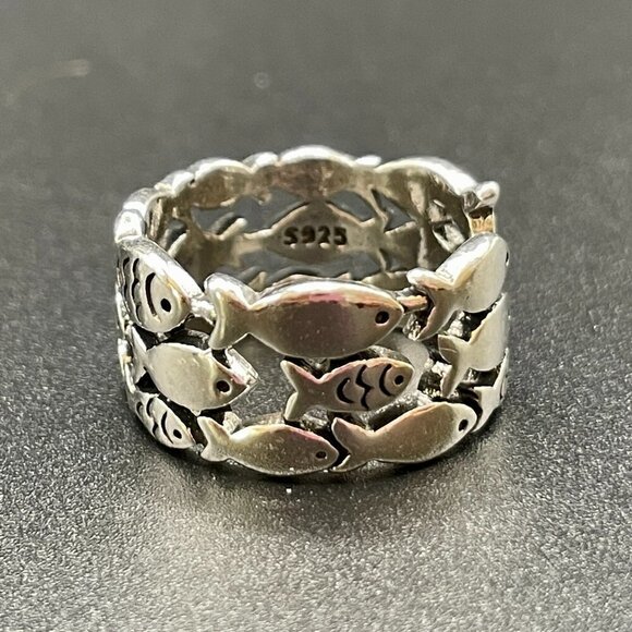 Sterling Silver 925 Adjustable Schooling Fish Ring #1186 - Picture 6 of 8